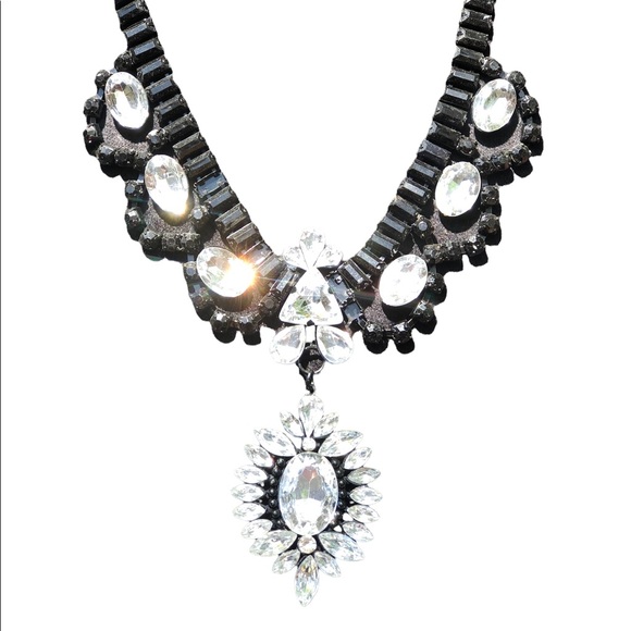 Black Rhinestone Chunky Costume Necklace - Picture 1 of 7